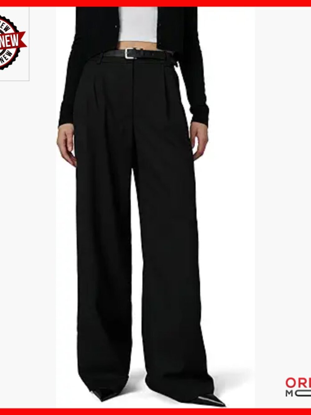 Wide Leg Trousers with Front Pleats and Hook Waistband